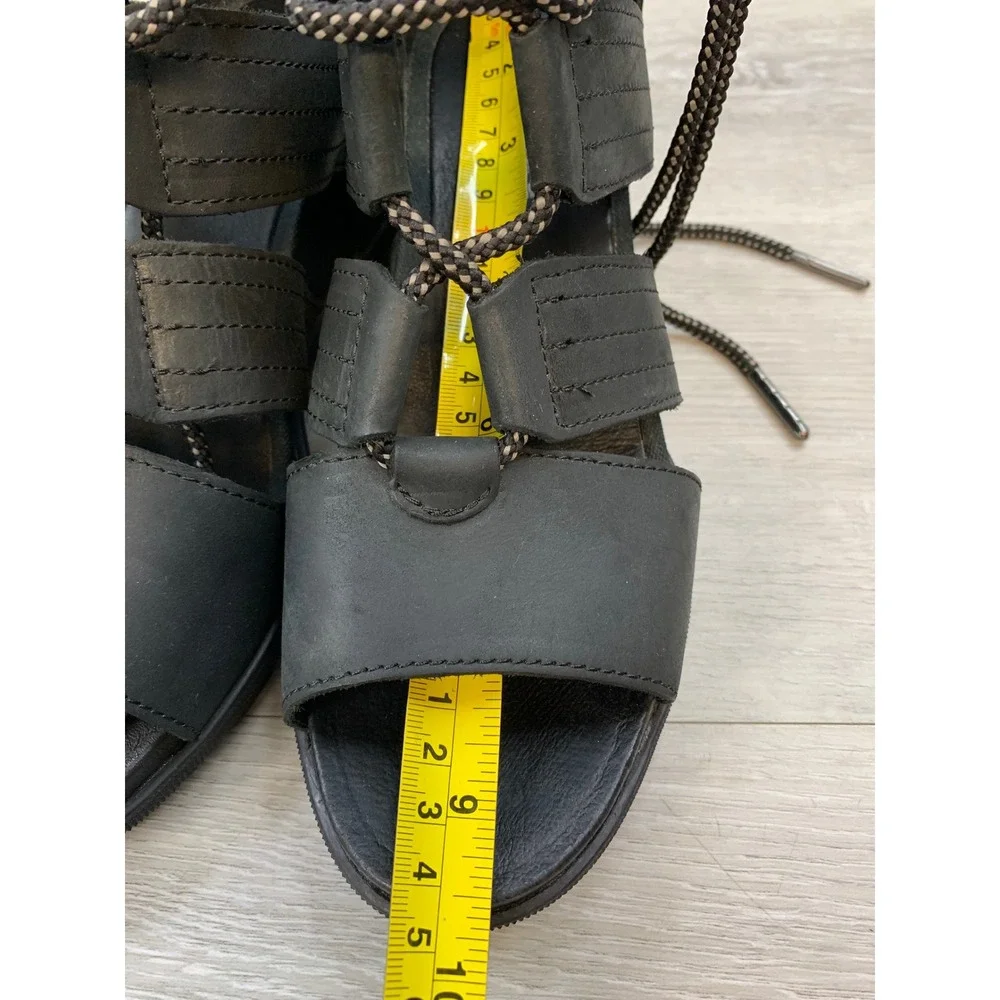Sorel Joanie II LWomen's Lace Wedge Sandals Black Leather Gladiator 8 Shoes